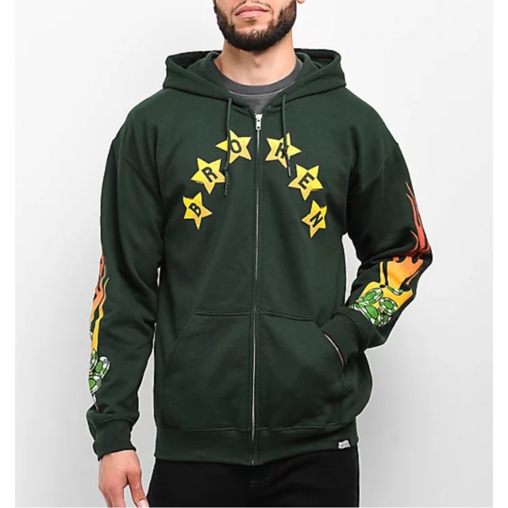 Broken Promises Devil Dealer Green Zip Hoodie NWT Size Medium